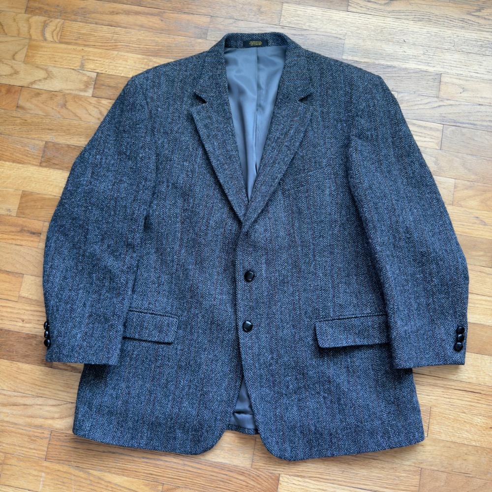 Harris Tweed Jacket Mens 46R Wool Two Button Miller Bros Retro Vintage Blazer